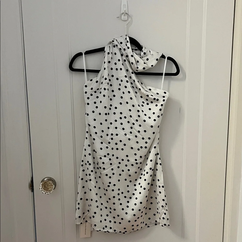 Commense White Polka Dot Mini Dress with Black Spots - Picture 1 of 6